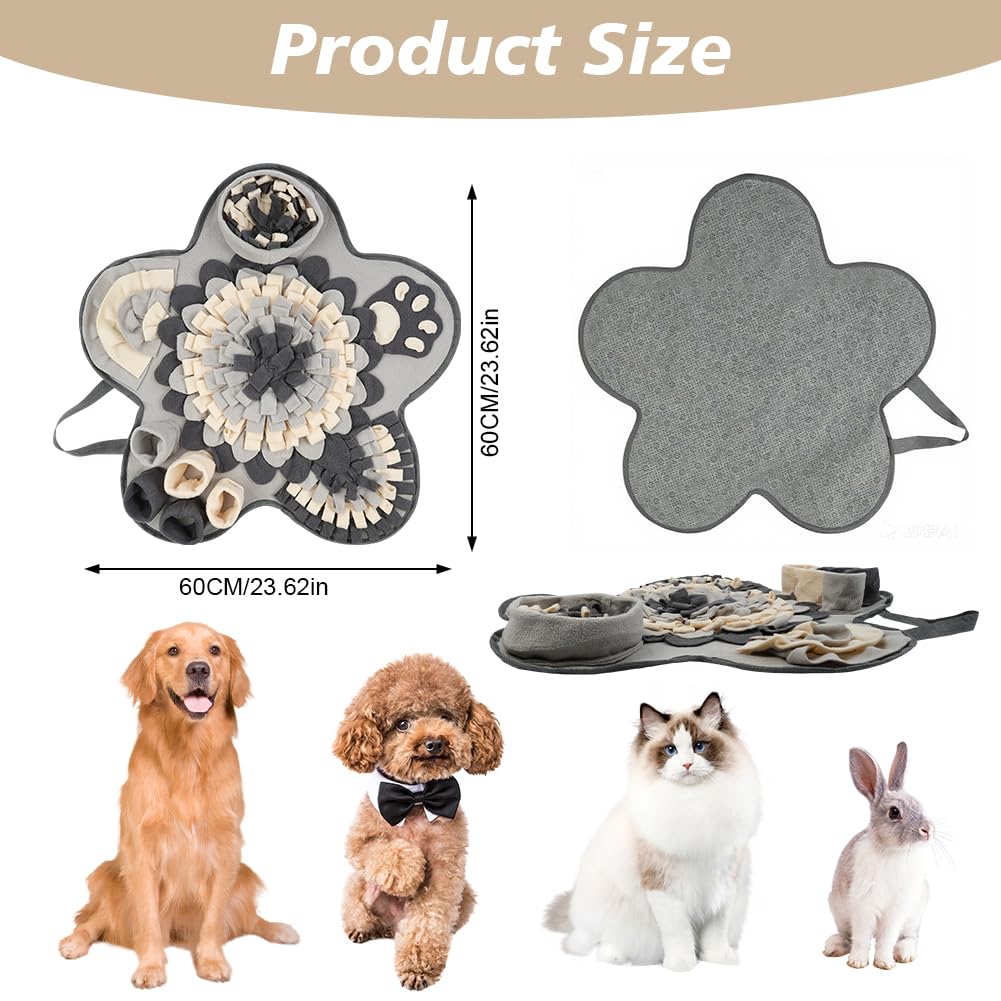 OSDUE Tappeto Olfattivo Cane, 60cm Foraggiamento Tappeto per Cani Addestramento Foraggiamento di Animali Lavabile Antiscivolo Tappetino Puzzle di Snuffle Giocattolo per Cani Attivazione Mentale Cane B