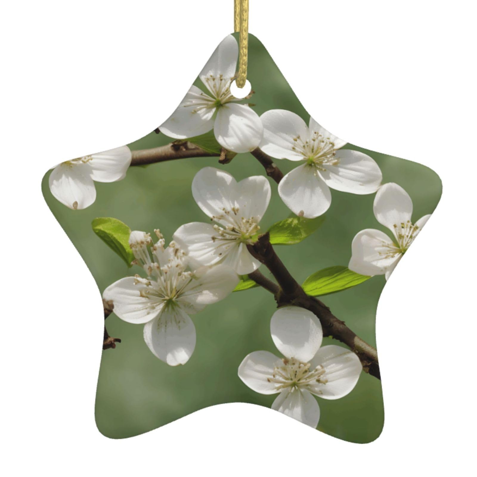 Nbtghga White Spring Dogwood Blossoms Print Christmas Ornaments, Ceramic Hanging Ornament, Round Shape Decorations