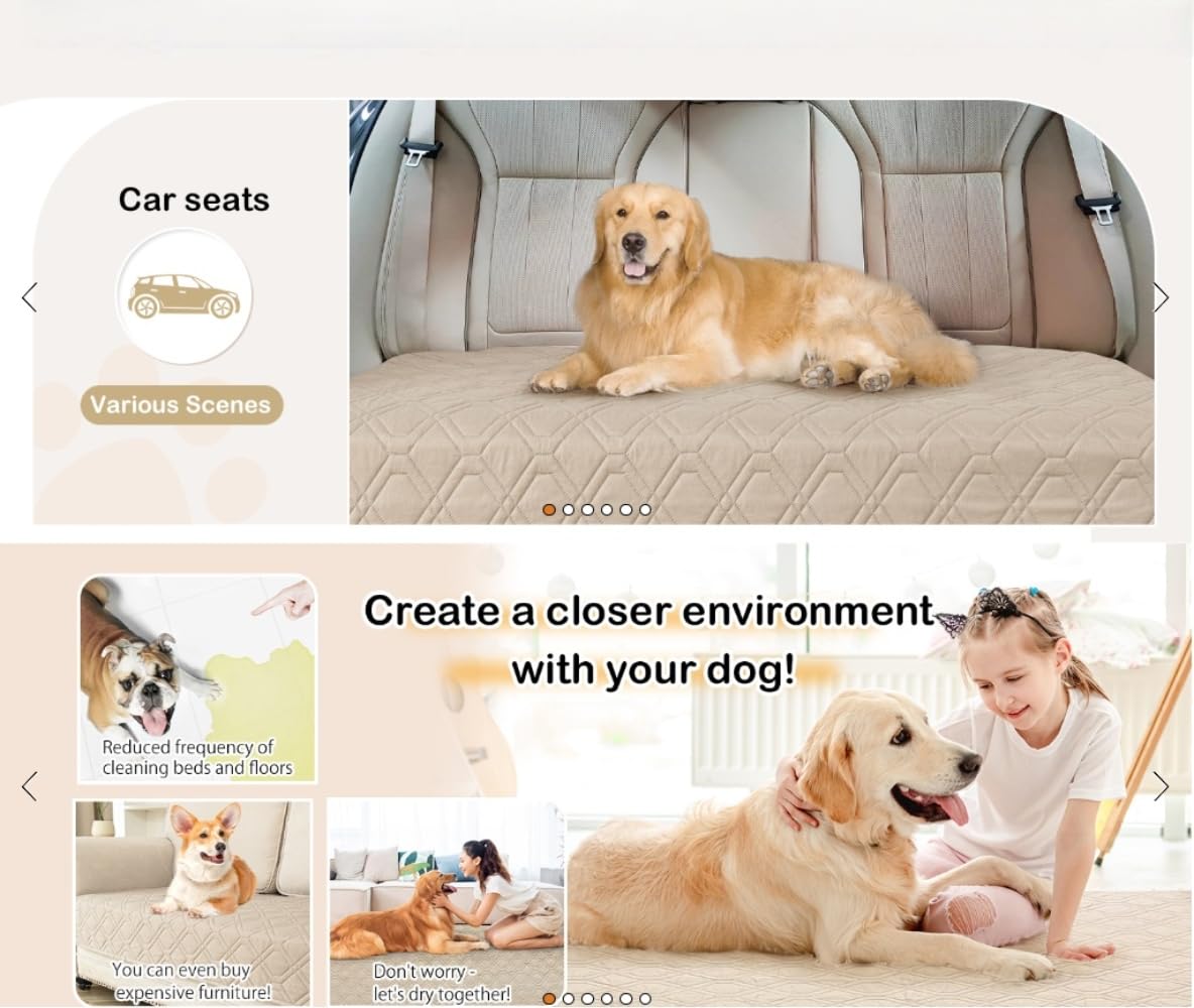 Couverture Imperméable pour Chien, Tapis de Chien Robuste Protection Canapé Lit Voiture Antidérapants, Lavable en Machine, Idéale pour Grandspetits Chiens (Kaki,200x260 cm)