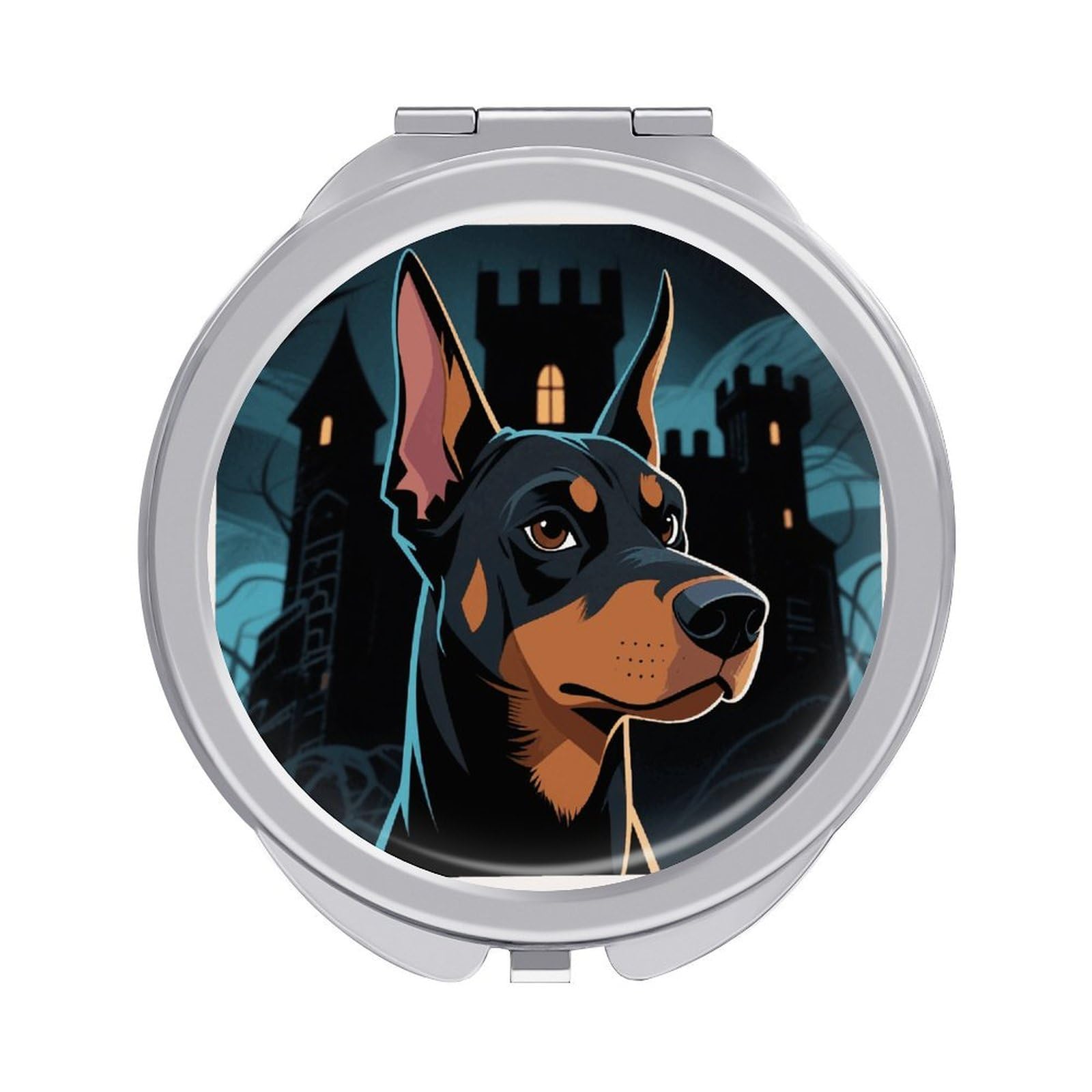 VstaDank Doberman Pinscher Makeup Mirror Beautiful Compact Makeup Mirror Silver Mirrors Surface Folding Makeups Lightweight Travel Makeups Mirrors for Suitable Handbag and Purses