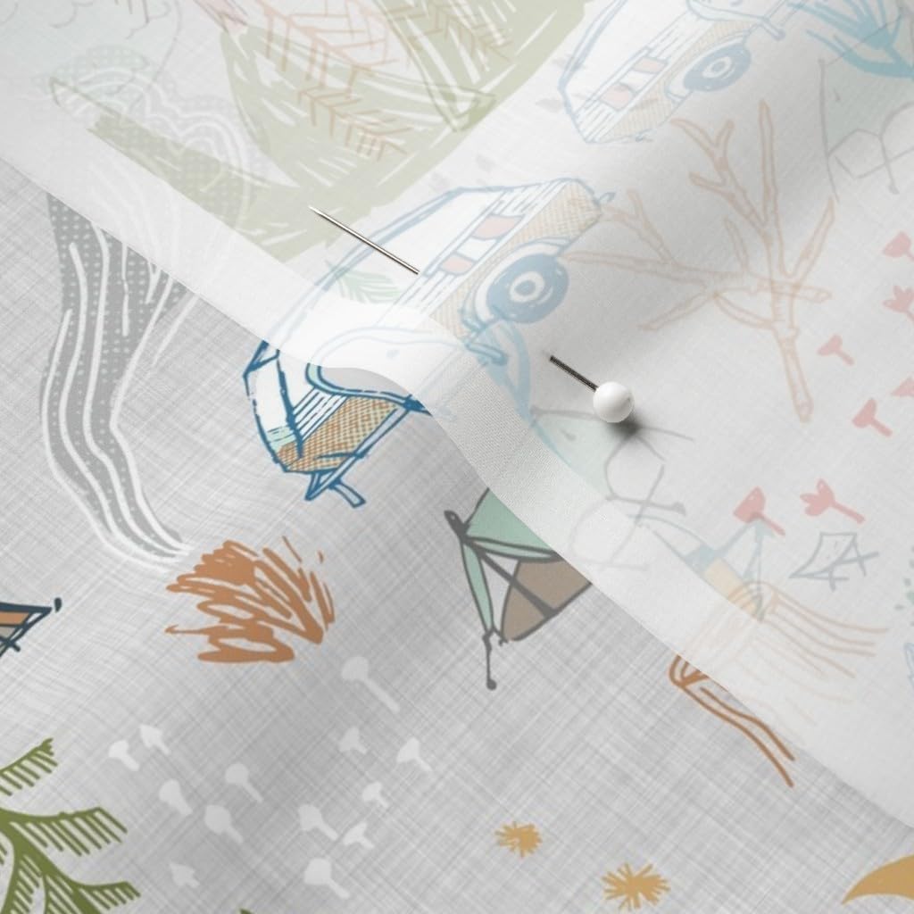Spoonflower Fabric - Happy Camper Gray Camping Hiking Woodland Forest Fall Summer Tent Printed on Chiffon Fabric by The Yard - Sewing Fashion Apparel Dresses Home Decor