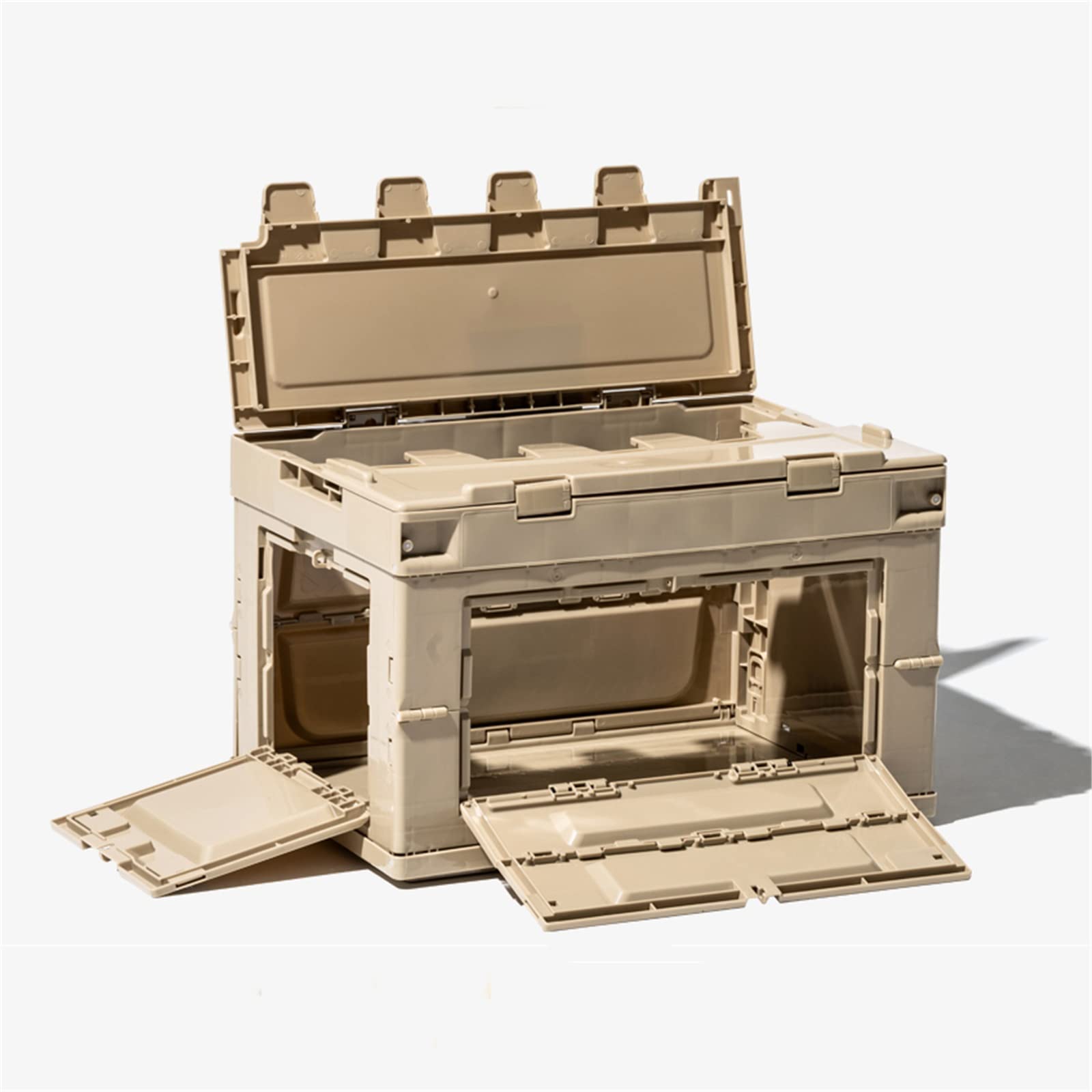 Große Camping Aufbewahrungsbox Plastik Tote, Auto-Kofferraum-Organizer und Aufbewahrung, zusammenklappbarer Aufbewahrungsbehälter, zusammenklappbare Allzweckkiste(Beige,53x36x33.5cm)