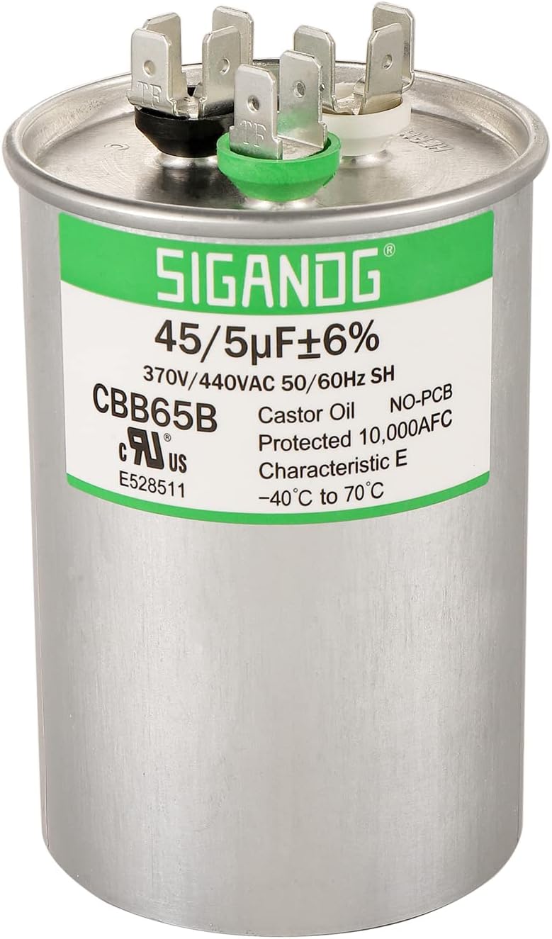 45/5 uF 45+5 MFD 370V or 440V CBB65 Dual Run Start Round Capacitor 45 5 uF MFD 370 440 Volt VAC for Condenser Straight Cool or Heat Pump Air Conditioner