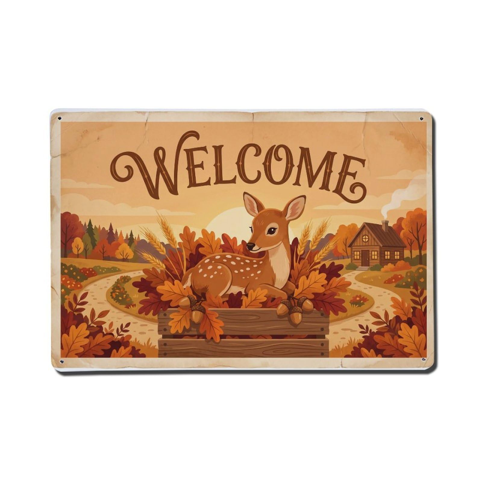 Vintage Welcome Fawn Nature Lover Metal Tin Sign