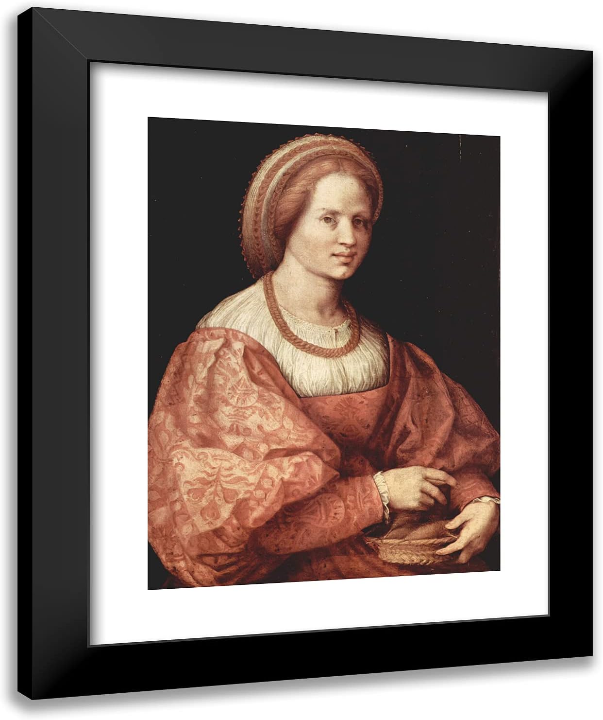 ArtDirect Pontormo, Jacopo 20x24 Black Ornate Framed Art Print with Double Matting Titled: Lady With Basket of Spindles