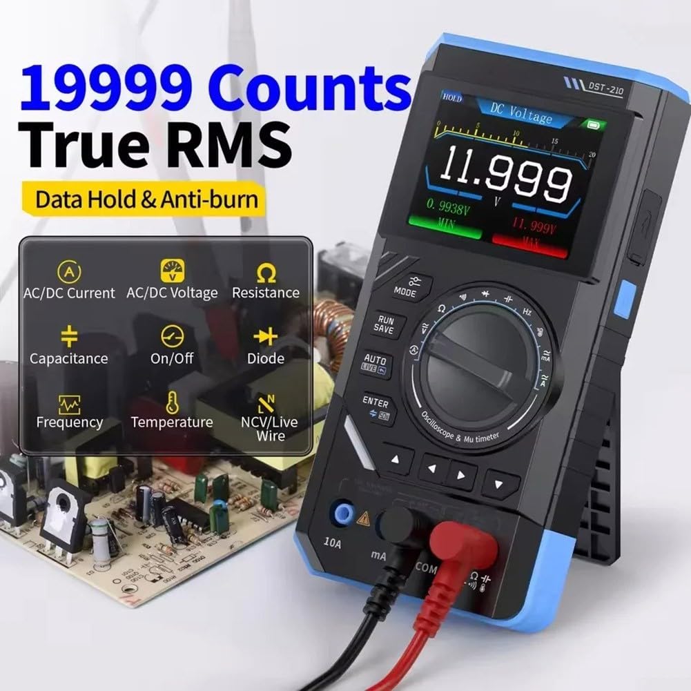 Eawfgtuw DST-210 - Multímetro digital 3 en 1 con osciloscopio de 10 MHz y generador de señal, probador portátil de mano para profesionales