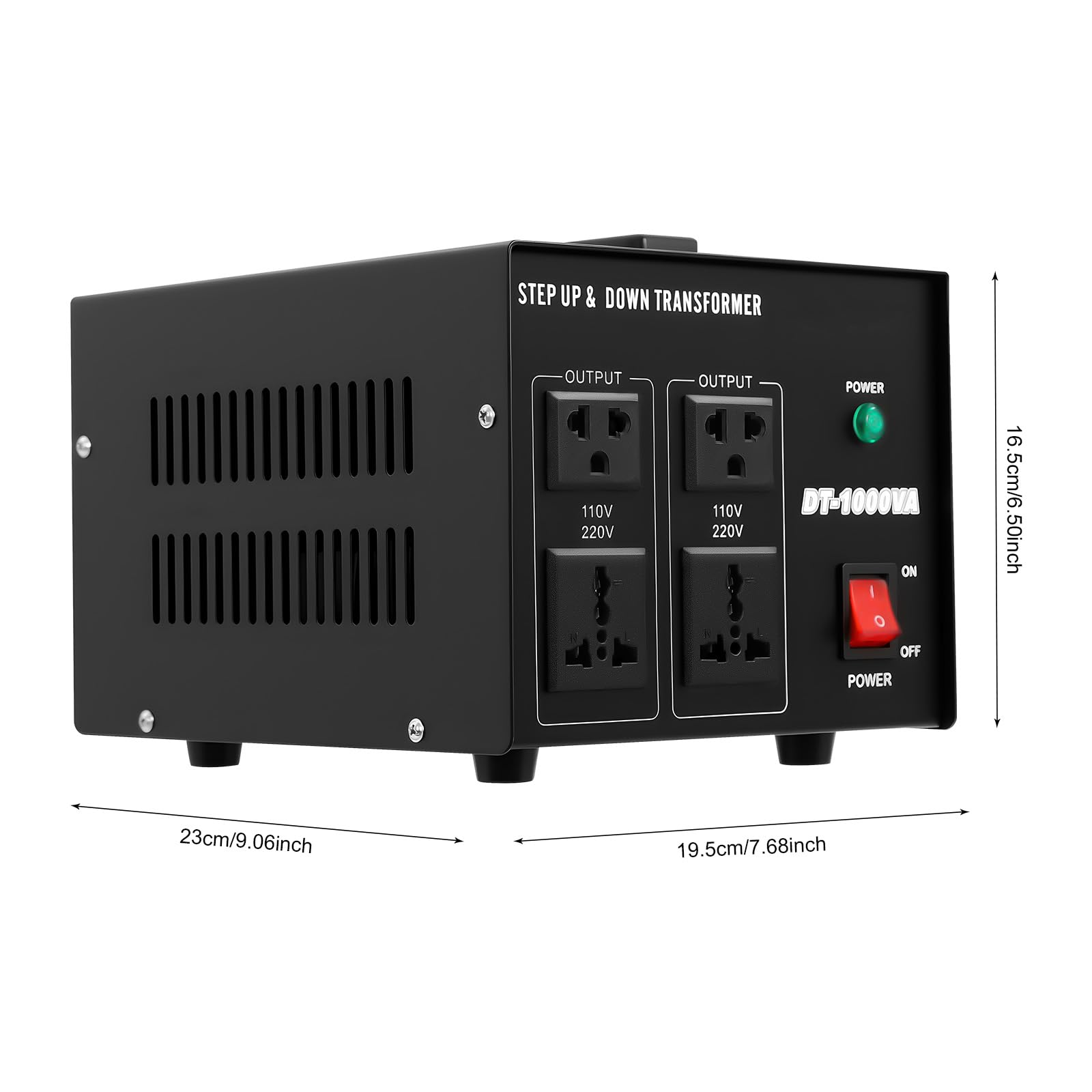 Trasformatore di tensione da 220 V a 110 V, 800 W, 1 KVA, protezione da sovraccarico, convertitore, 4 connettori di conversione, adatto per elettrodomestici