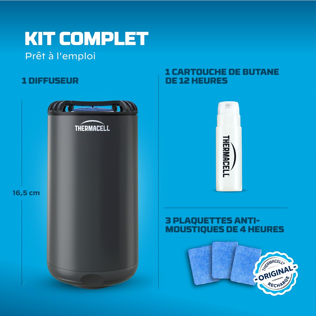 THERMACELL Diffuseur Anti Moustiques Extérieur 20m² Inodore Sans Fil 3 Recharges Noir