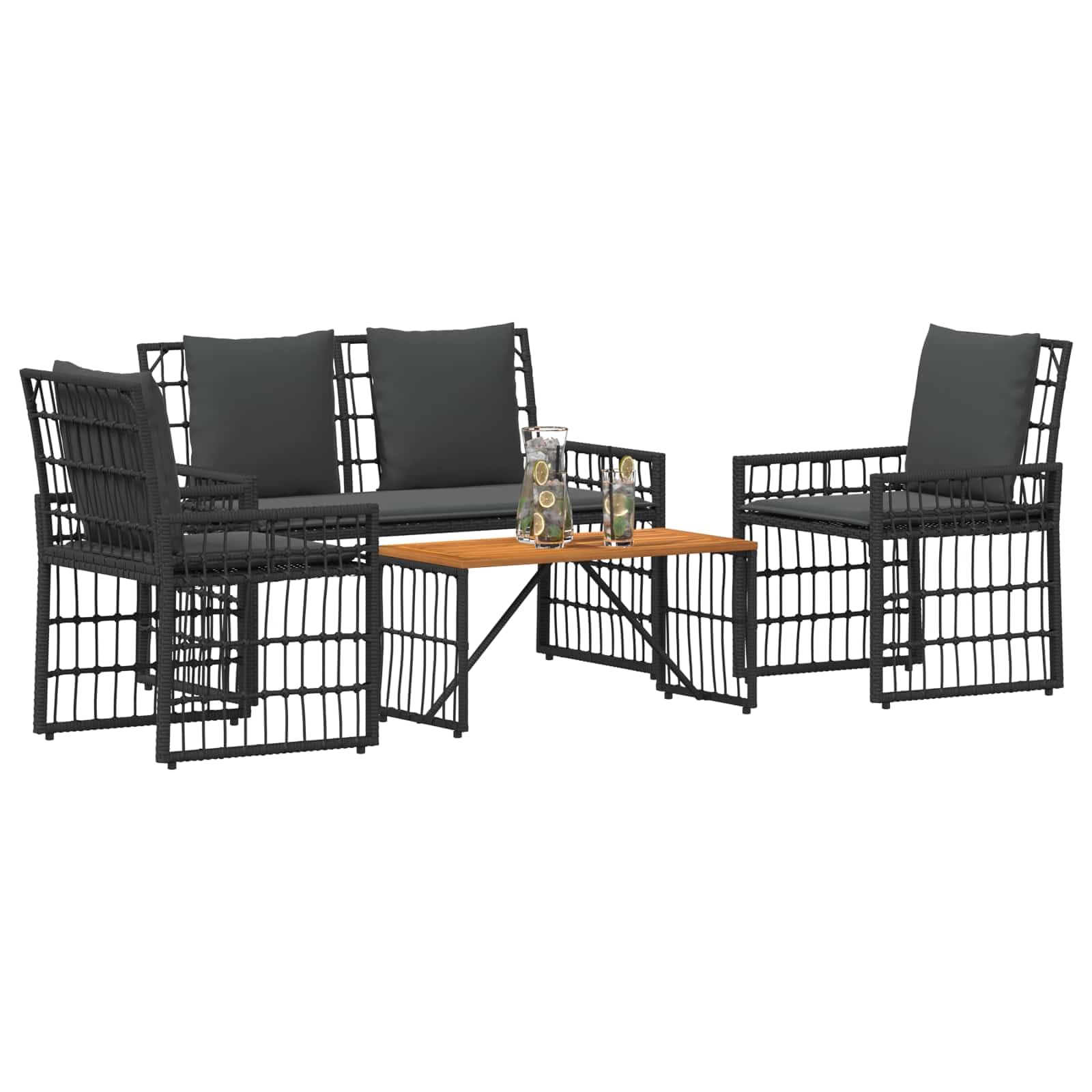 Ensemble de meubles d'extérieur 4 pcs noir et gris foncé vidaXL avec table basse en bois d'acacia