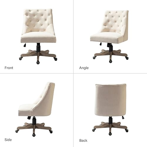 Miniatura 3 de Silla moderna de oficina en casa sin brazos, cómoda silla de escritorio tapizada con base de madera vintage, silla giratoria de altura ajustable