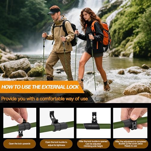 Miniatura 6 de Bastones de senderismo para senderismo, colores macarrones, paquete de 2 unidades, ajustables, plegables para senderismo o caminar, palos de