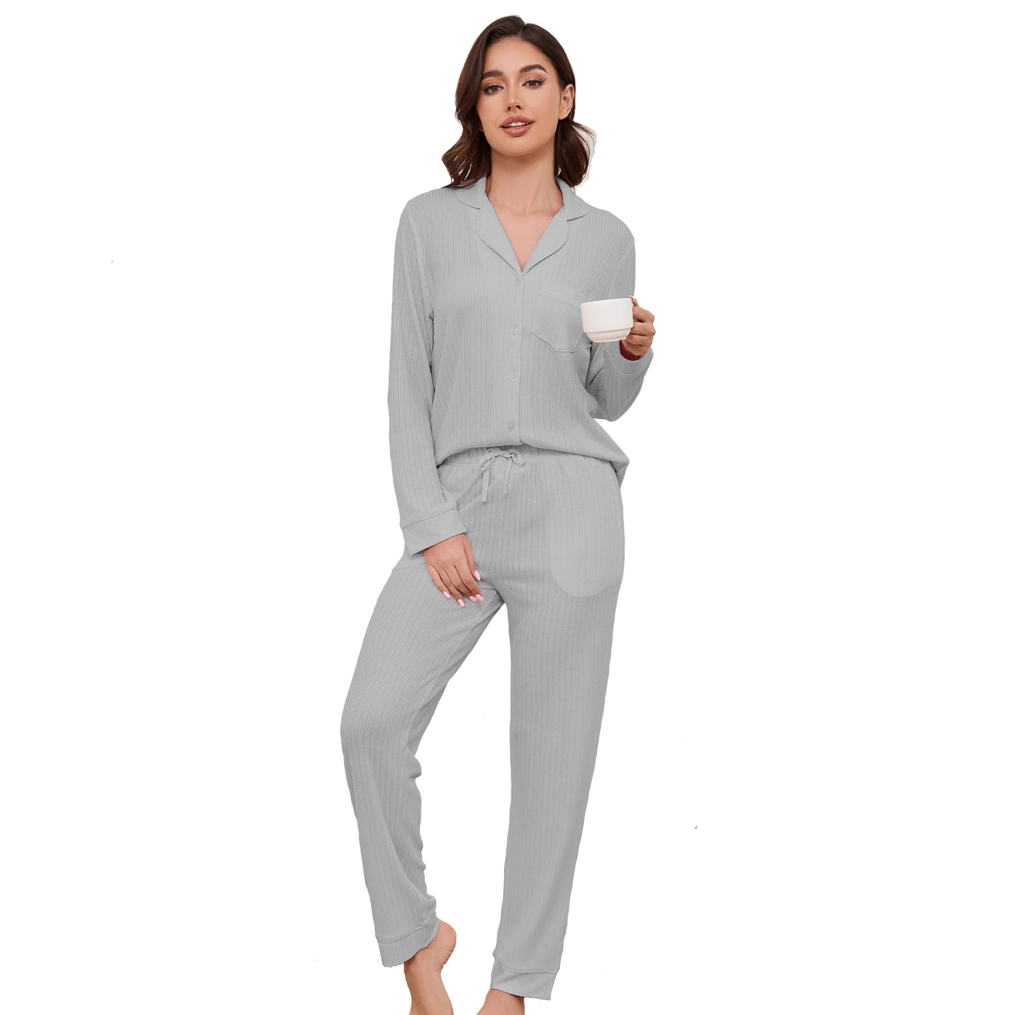 PJGGZ Women's Long Sleeve Sleepwear Button Down Pajama Sets Soft Pjs Cute Nightwear