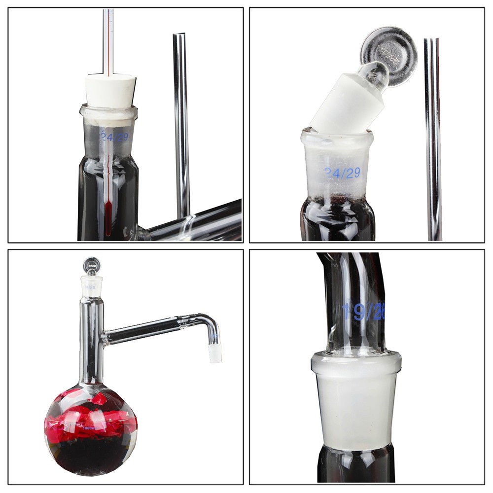 New 1000ml Lab Distillation Apparatus Essential Oil Pure Water Distiller Glassware Kits w/Electric Heater Lifts
