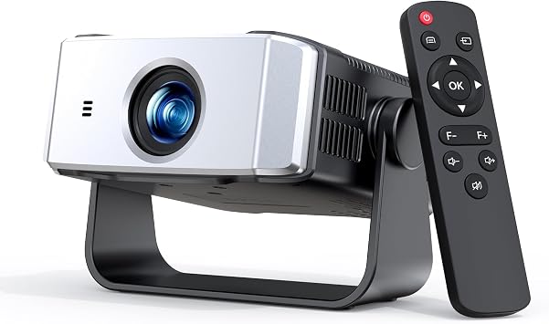 Home Projector 1080P, Mini Movie Projector with WiFi Bluetooth, Auto Keystone, Remote, Focus HDMI USB Compatible with iOS/Android Phone, Laptop, TV Stick, PS5, Home Theater Black-Silver