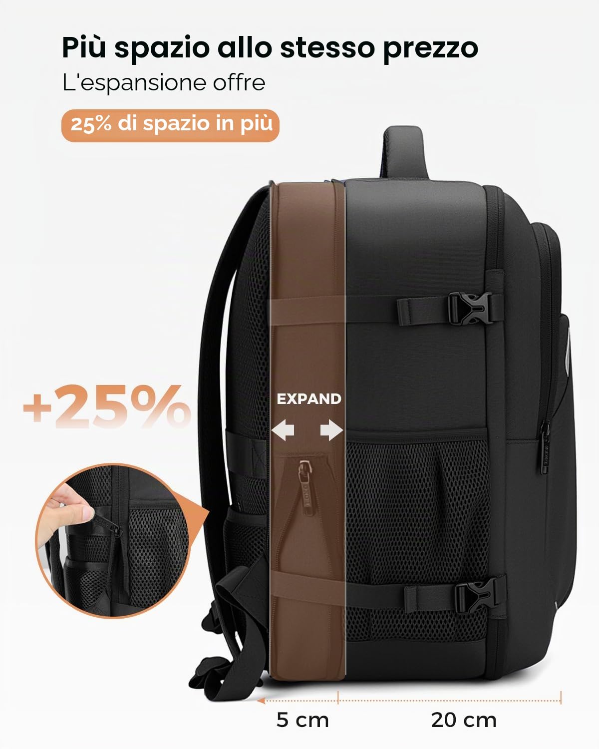 Zaino Ryanair 40x30x20 Bagaglio a Mano, Zaino da Viaggio Aereo Espandibile 24-30L Borsa da Cabina, Zaino Porta Laptop Uomo Donna, Idrorepellente per Business Lavoro Viaggio, Nero