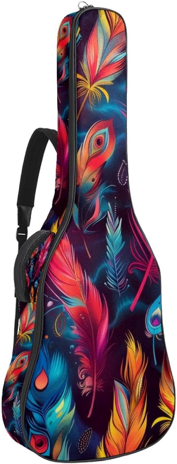 Acoustic Guitar Bag, 40 41 42 Inch Guitar Case Cover Soft Guitar Gig Bag for Acoustic Electric Bass Classical Guitar, Psychedelic Colorful Birds Feathers
