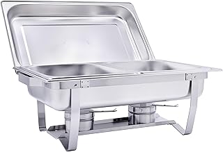 GN-Chafing Dish Speisewärmer Komplettset 1/2 inkl. Gestell mit Tragegriffen und Deckelhalterung, Wasserbadbehälter, 2X GN-Behälter 1/2 65 mm, Brennpastenhalter inkl. Schliessmechanismus