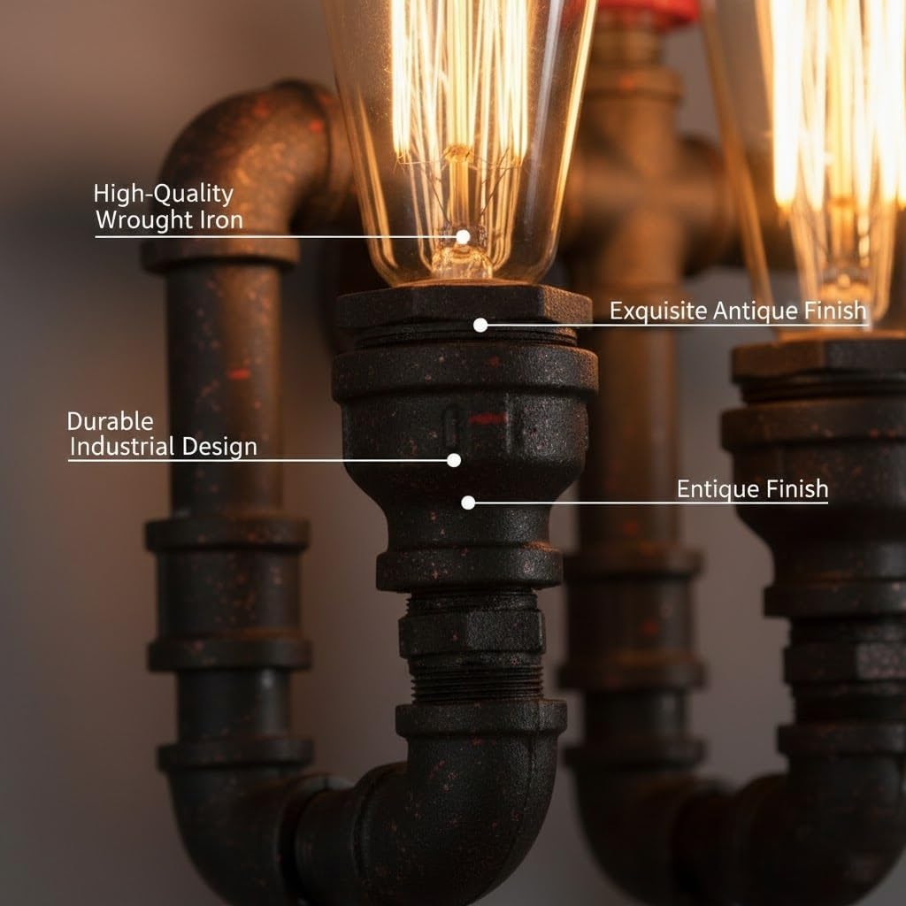 Wall Light, Industrial Water Pipe Wall Sconce, Rustic Steampunk Metal Wall Lamp for Aisle, Staircase, Bedroom, Reading Nook, Bar, Corridor, Hallway, Entryway, Loft Fixture Parlor