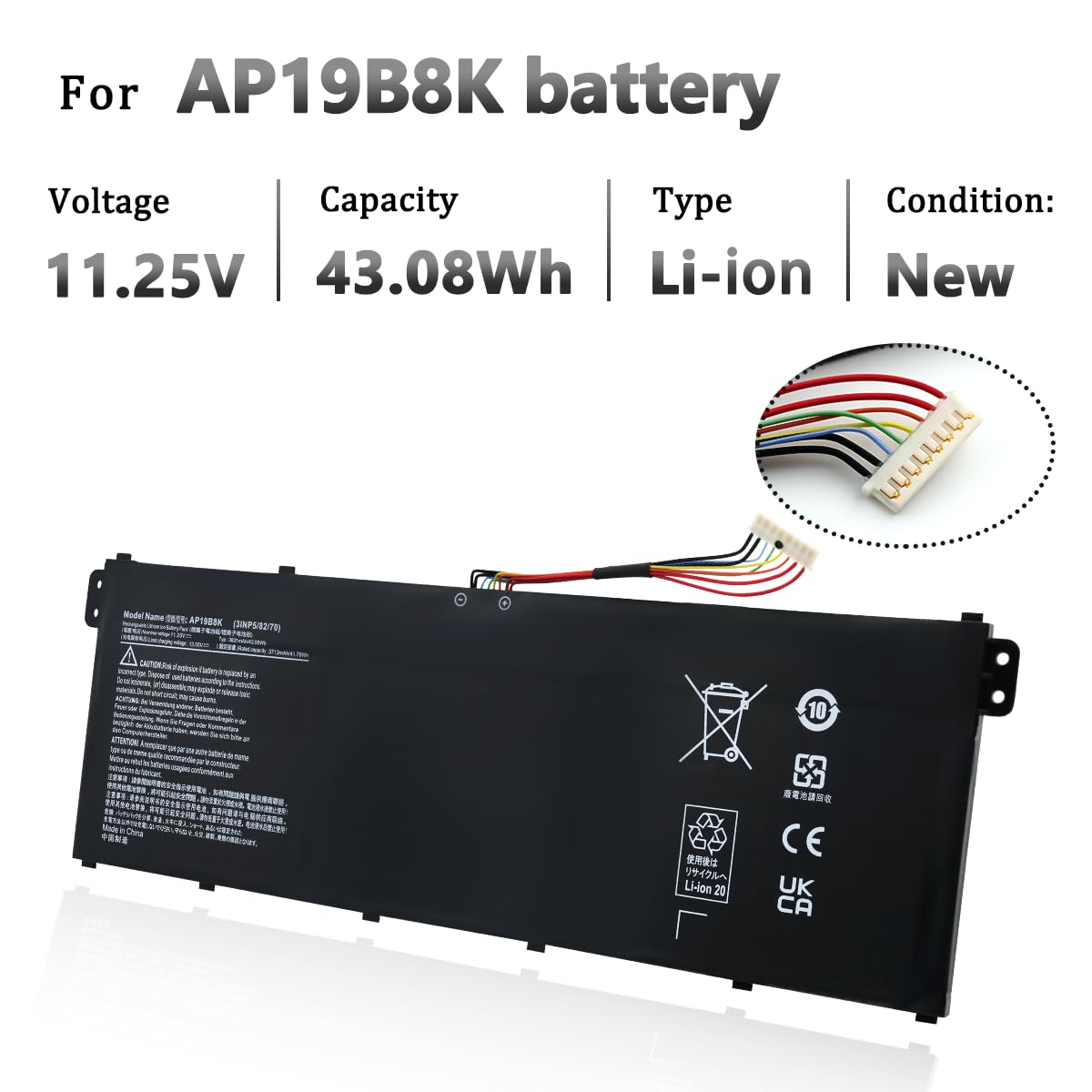 AP19B8K Batteria per Acer Aspire 3 A315-56 A315-57 A315-57G A315-58 A315-58G A315-59 A315-59G A317-52 A317-53 A317-53G TravelMate P2 TMP214-51 TMP214-52 TMP215-51 Extensa 15 EX215-54 EX215-54G