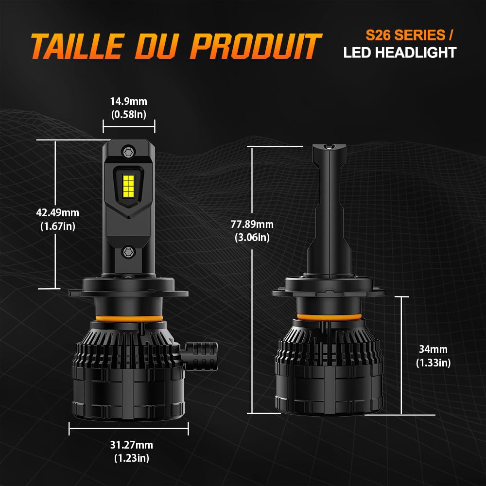 NIGHTEYE Lampadina LED H7 42000LM - 200W H7 LED bianco freddo 6500K, Lampada Sostituzione per Alogena, Con ventola di raffreddamento, Plug and Play, Impermeabilità IP68, Confezione da 2