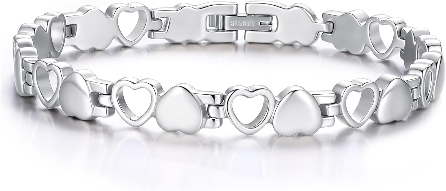 mnmoom Heart Bracelets for Women Stainless Steel with Rose gold, gold plating Heart links bracelets
