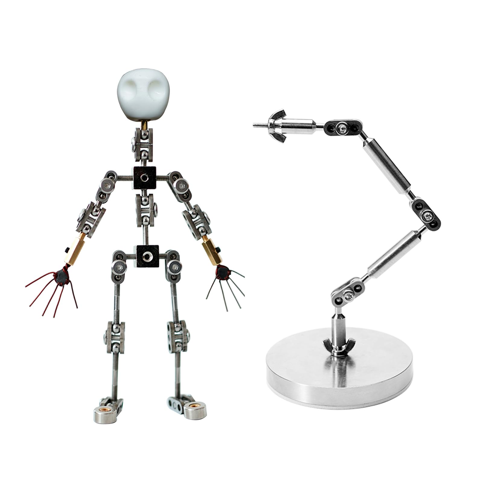 Zestawy do animacji poklatkowej DIY: regulowane ramię ze stali nierdzewnej, metalowa figurka kukiełki o długości 12–20 cm z dłońmi i czaszką do animacji poklatkowej i modeliny,13CM