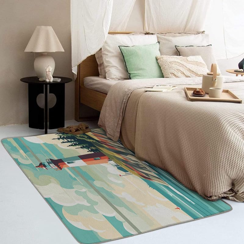 Miniatura 22 de Alfombras lavables para entrada, sala de estar, dormitorio, alfombra de faro y decoración del hogar, alfombra de área náutica de 2 x 3, Faro 03