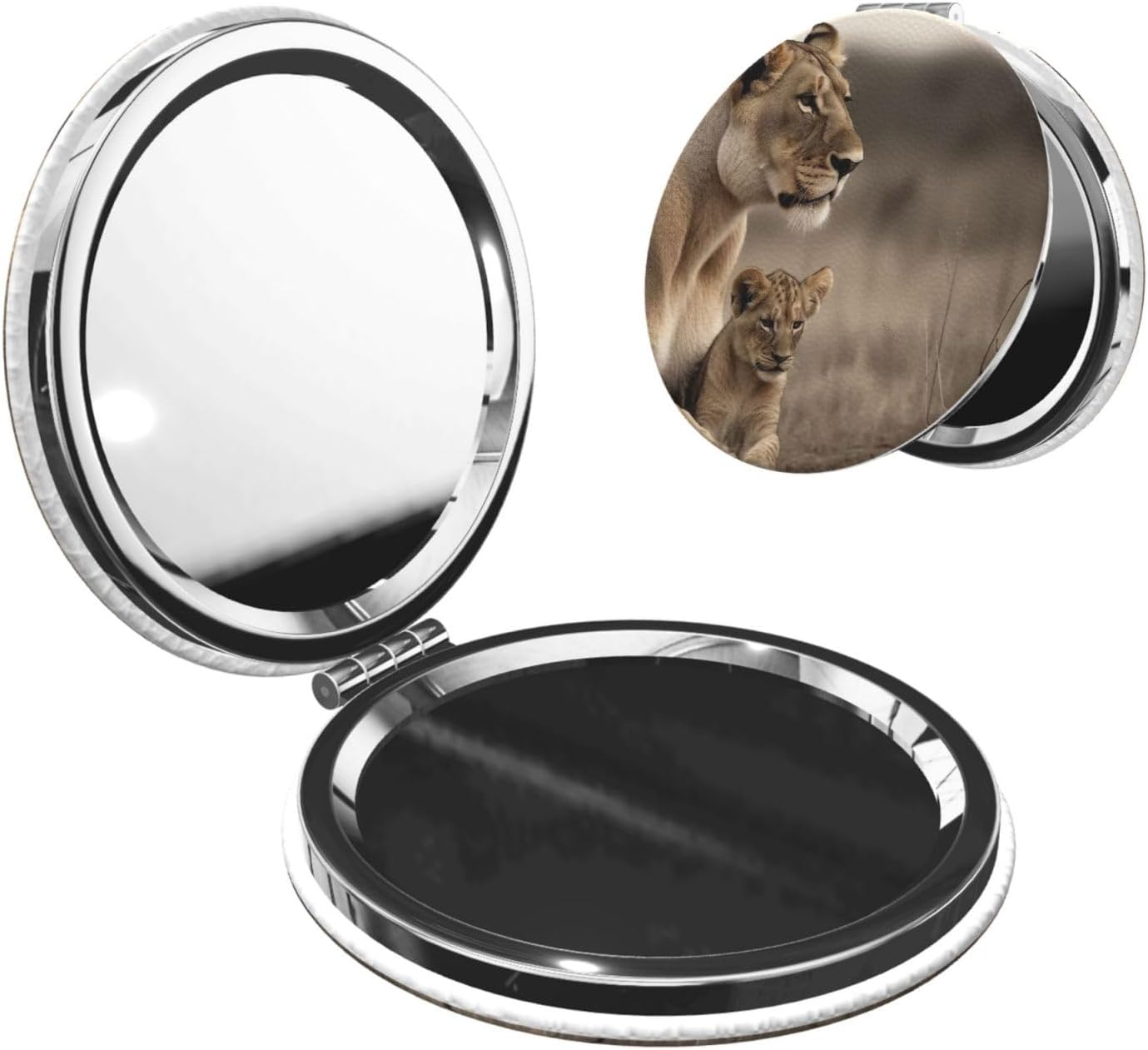 Compact Mirror Lioness with cub Pocket Travel Makeup Mirrors Double Sided 1x/2x Magnifying Foldable Mini Cosmetic Mirrors Portable Handheld Beauty Mirror for Women Girls Gift