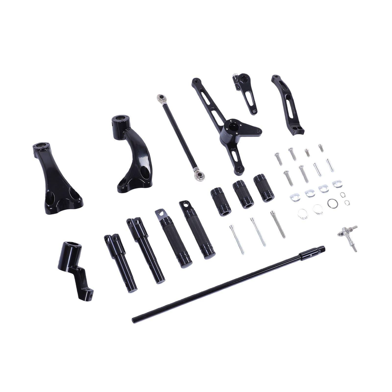 Elementy Sterowania do Przodu Zestaw Podnóżków Zestaw Sterowania do Przodu Zespół Podnóżków Kompletny montaż Obrabiane CNC Aluminium 6061 Regulowana Pozycja Jazdy za pomocą Kołków (BLACK)