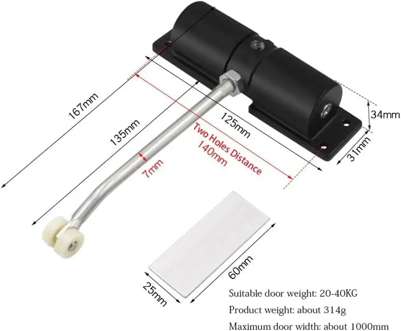 Door Closer Black, Automatic Heavy Duty Safety Spring Closer for Interior Exterior, Automatic Adjustable Closer, Surface Mounted(Black)