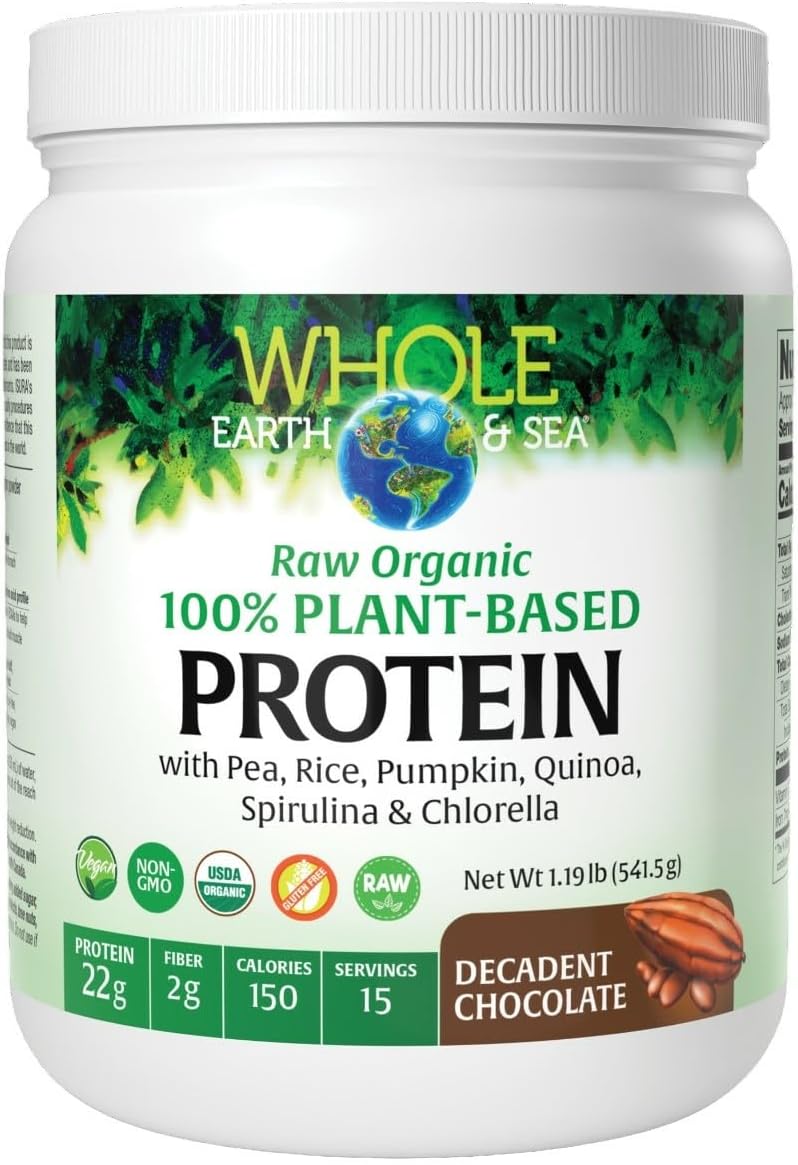 Natural Factors Whole Earth & Sea® Raw Organic 100% Plant-Based Protein, 541g, Chocolate