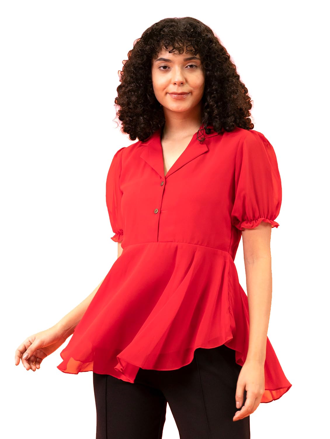 toochki Women's Red Georgette Solid High Low Western Top | Winter Top | Western Top | Top for Women | Latest Women Top | Trendy Women Top | Short Top-picture-56