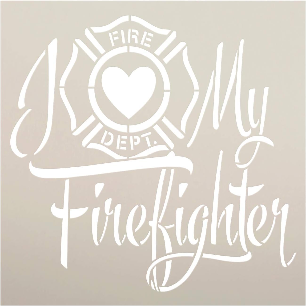I Heart My Firefighter Stencil by StudioR12 | DIY Fire Dept Logo Home Decor | Craft & Paint Wood Sign | Reusable Mylar Template | Cursive Script Love Gift | Select Size (12 inches x 12 inches)