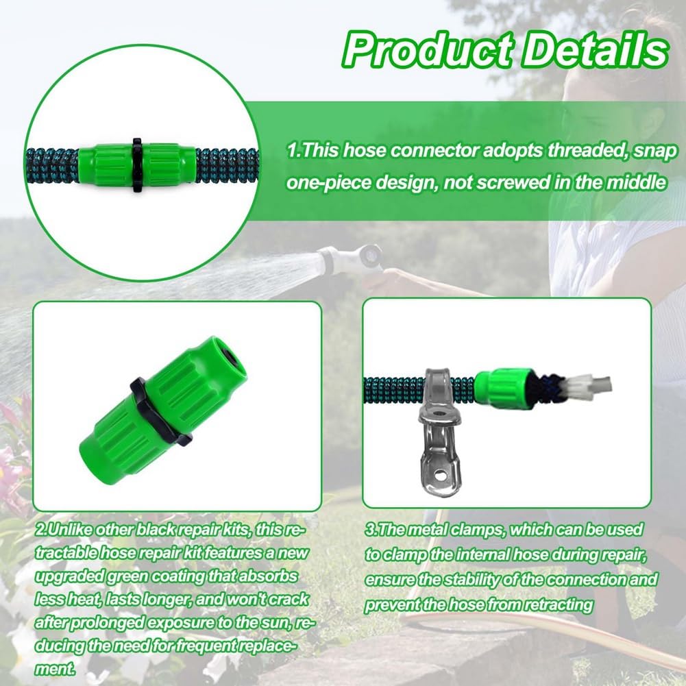 Connecteurs Rapides Pour Tuyau Extensible - Lot De 5 - Vert - 9.5mm (3/8") - Réparation Facile - 11