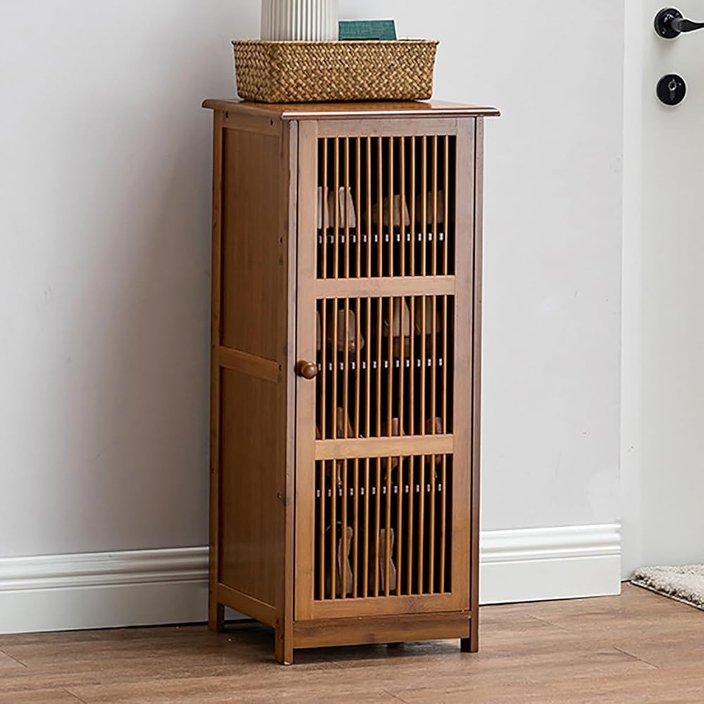 LWJSOCP Narrow Shoe Cabinet BambooHallway Shoe Storage Bench with Louvered doors Free Standing shoe Rack Storage nizer for Entryway Living Room