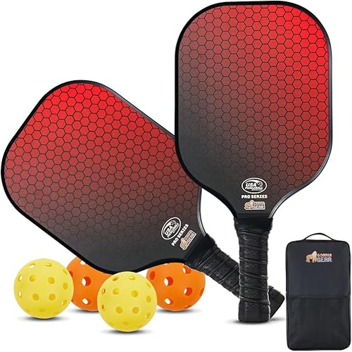 Gorilla Gear USAPA Approved Pickleball Starter Set, Fiberglass Paddles with Bag and Balls, Indoor Outdoor Court Use, Comfortable Racket Grip,