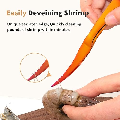 Miniatura 3 de Herramienta de desvenenador de camarones multicolor, herramienta para pelar y desenrollar camarones de acero inoxidable, limpiador de camarones sin