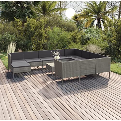 Gecheer Salon de Jardin Résine Tressée Gris Anthracite - Ensemble 11 Coussins Confortables