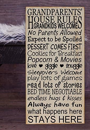 Grandparents' House Rules Subway Art Vinyl Wooden Sign 12" x 24".