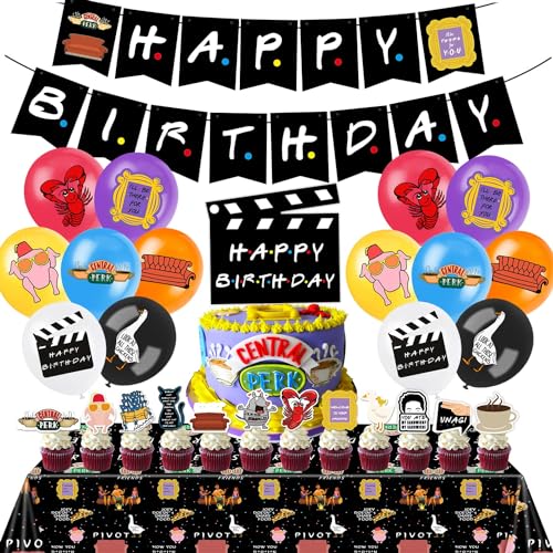 Friends Birthday Party Supplies Party Decorations Set Include Banner Tablecloth Balloons Cake Cupcake Toppers for TV Show Fans Party Decor