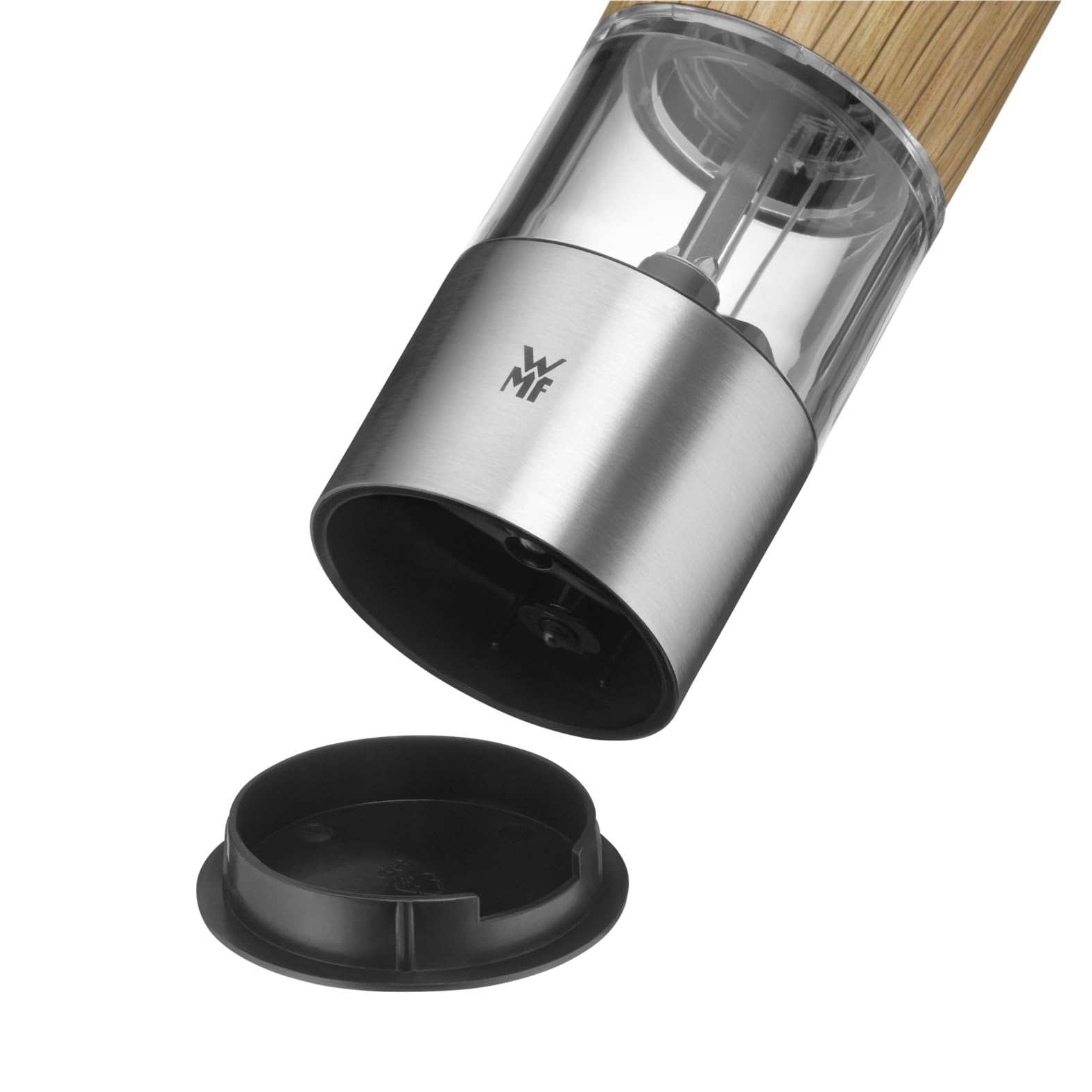 WMF Ceramill Elektrische Mühle 21,5 cm, Salz und Pfeffermühle elektrisch unbefüllt, Eichenholz Cromargan Edelstahl, Keramikmahlwerk
