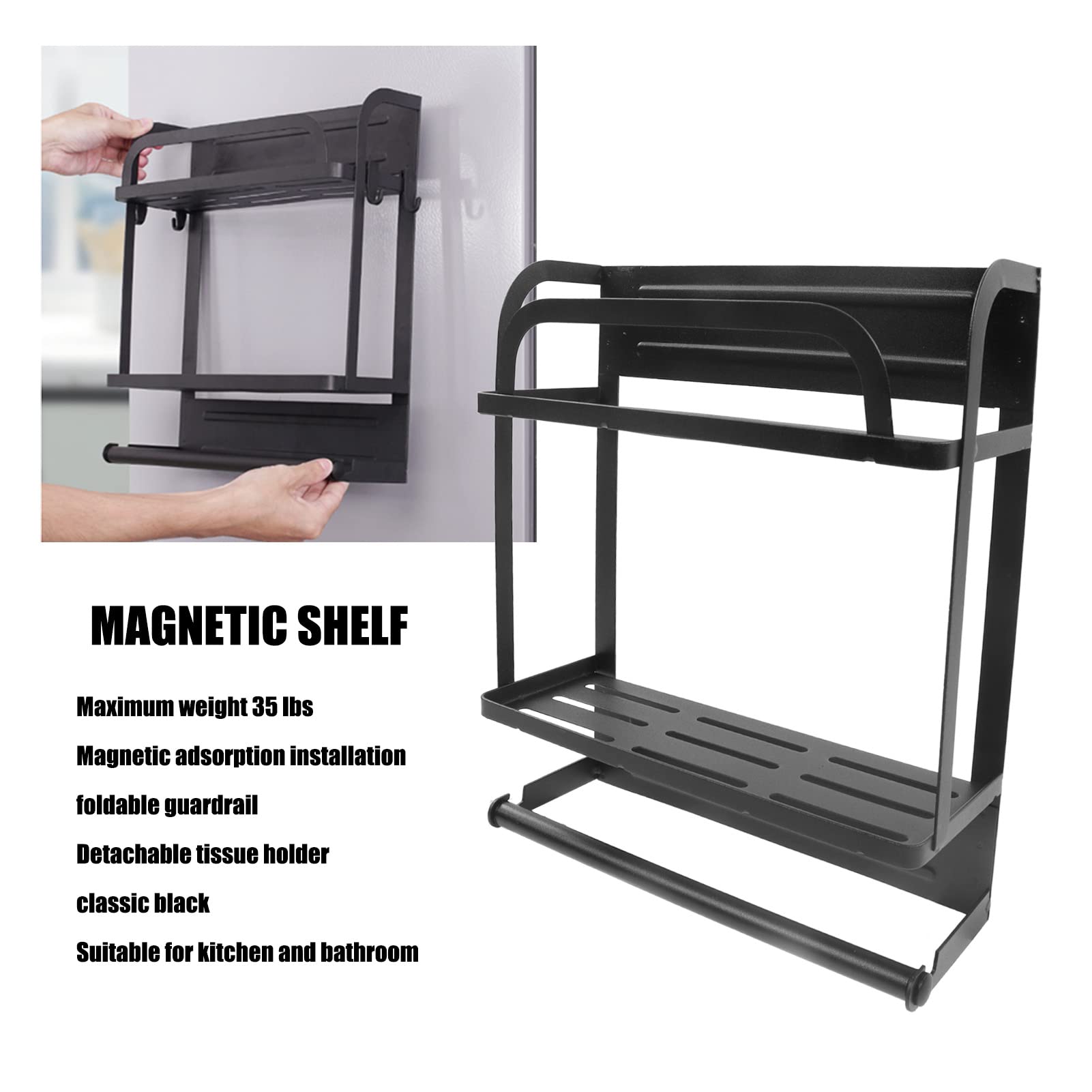 Estante magnético Instalación de adsorción de Doble Capa Diseño Desmontable Estante clásico de Hierro Negro para refrigerador