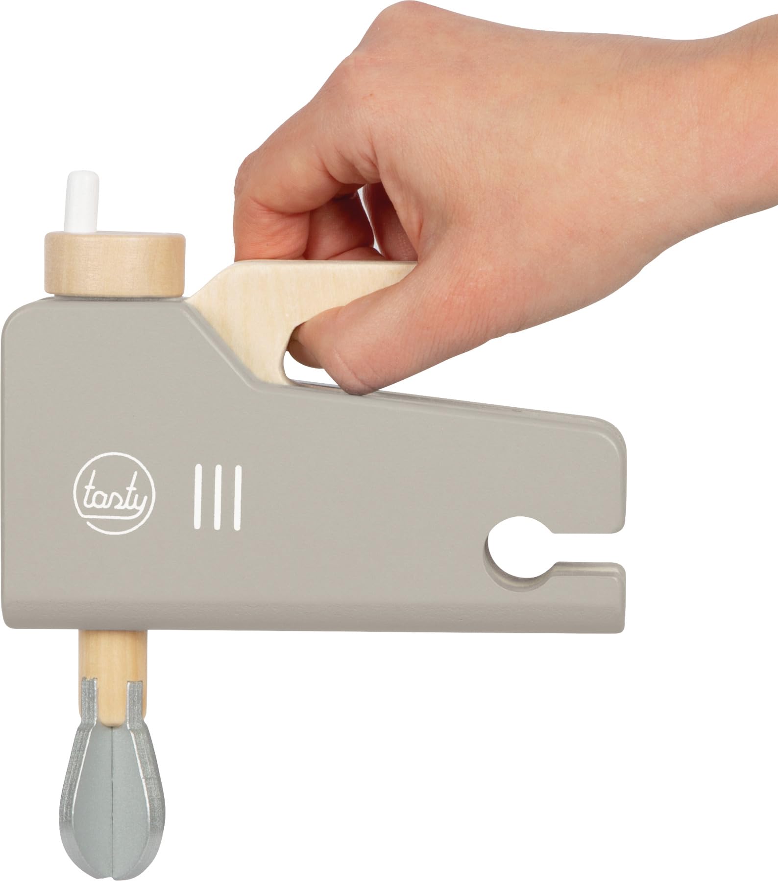 small Foot Mixer-Set grau „Tasty“ aus Holz, 2-in-1 Küchenmaschine mit Hand- und Standmixer, Küchen-Spielset für Kinder ab 3 Jahren, 12679