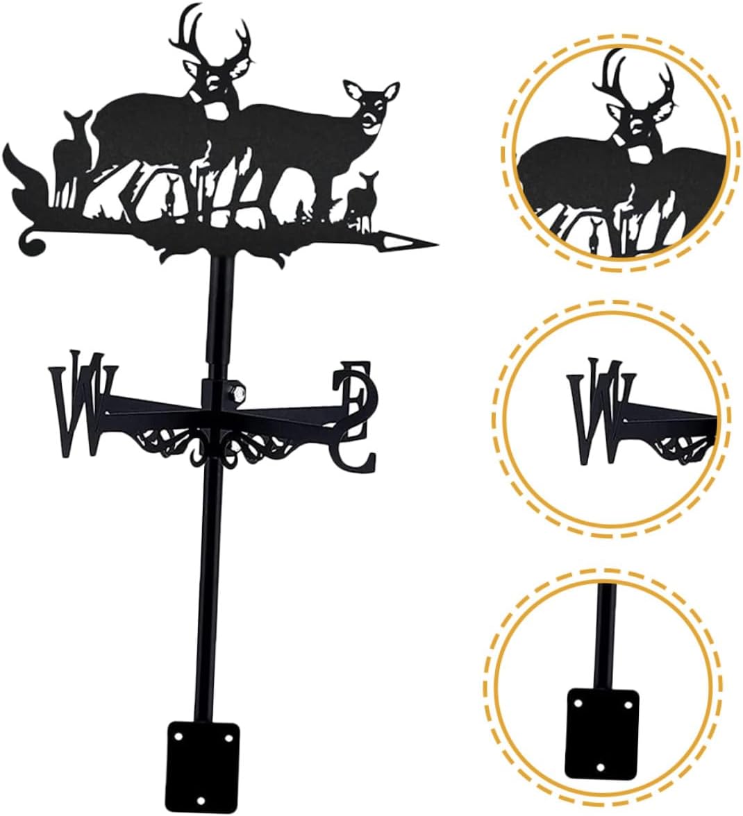Metal Elk Weathervane Wind Direction Indicator for Lawn and Garden Outdoor Décor Metal Mount, Decorative Yard Weathervan Suitable for Roof and Patio Use