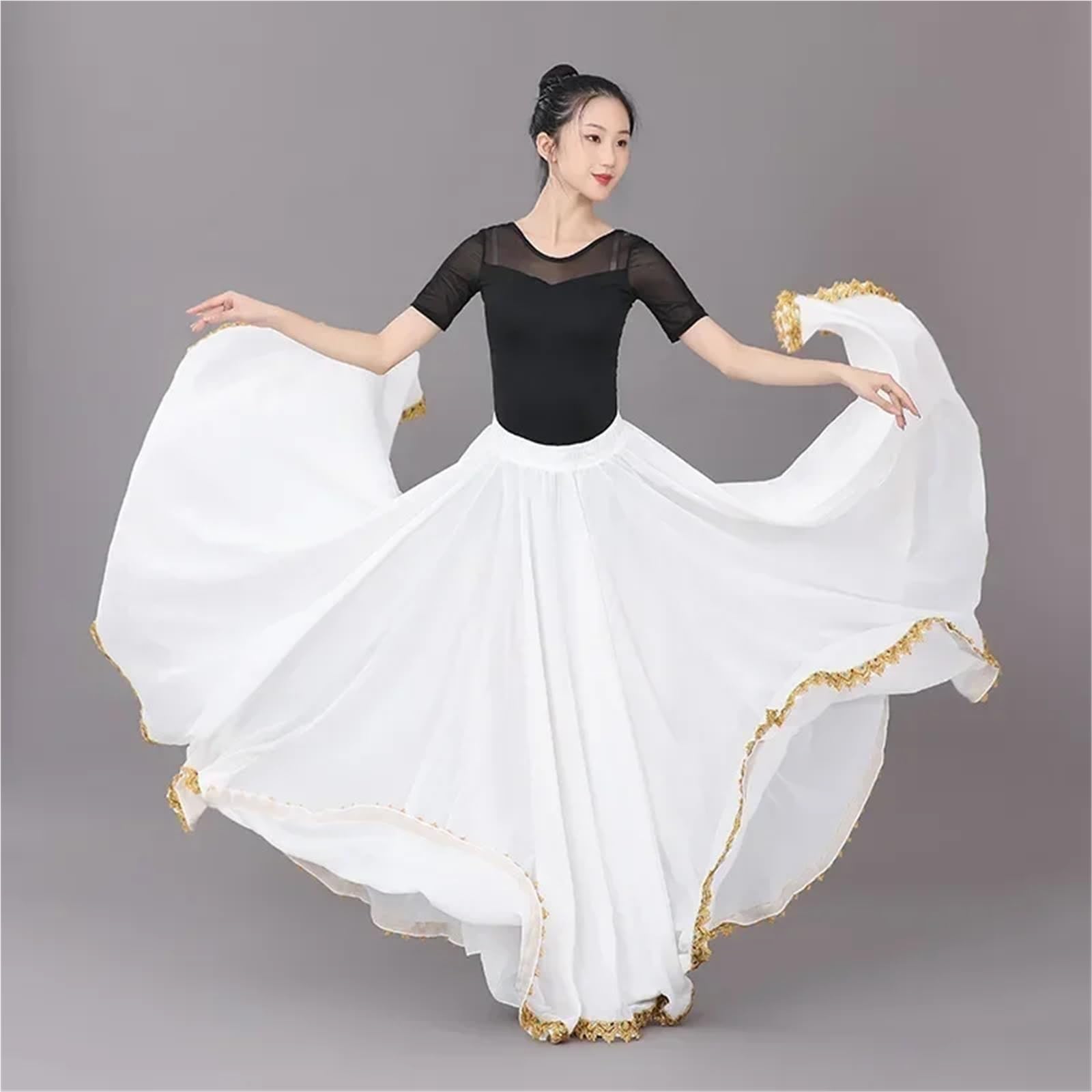 Flamenco Rock Flamenco-Bauchtanz-Chiffon-Rock for Damen, einfarbig, 720 Grad Pendel, Metallkante, Langer Zigeuner-Übungsrock for Tänzer Für Karneval