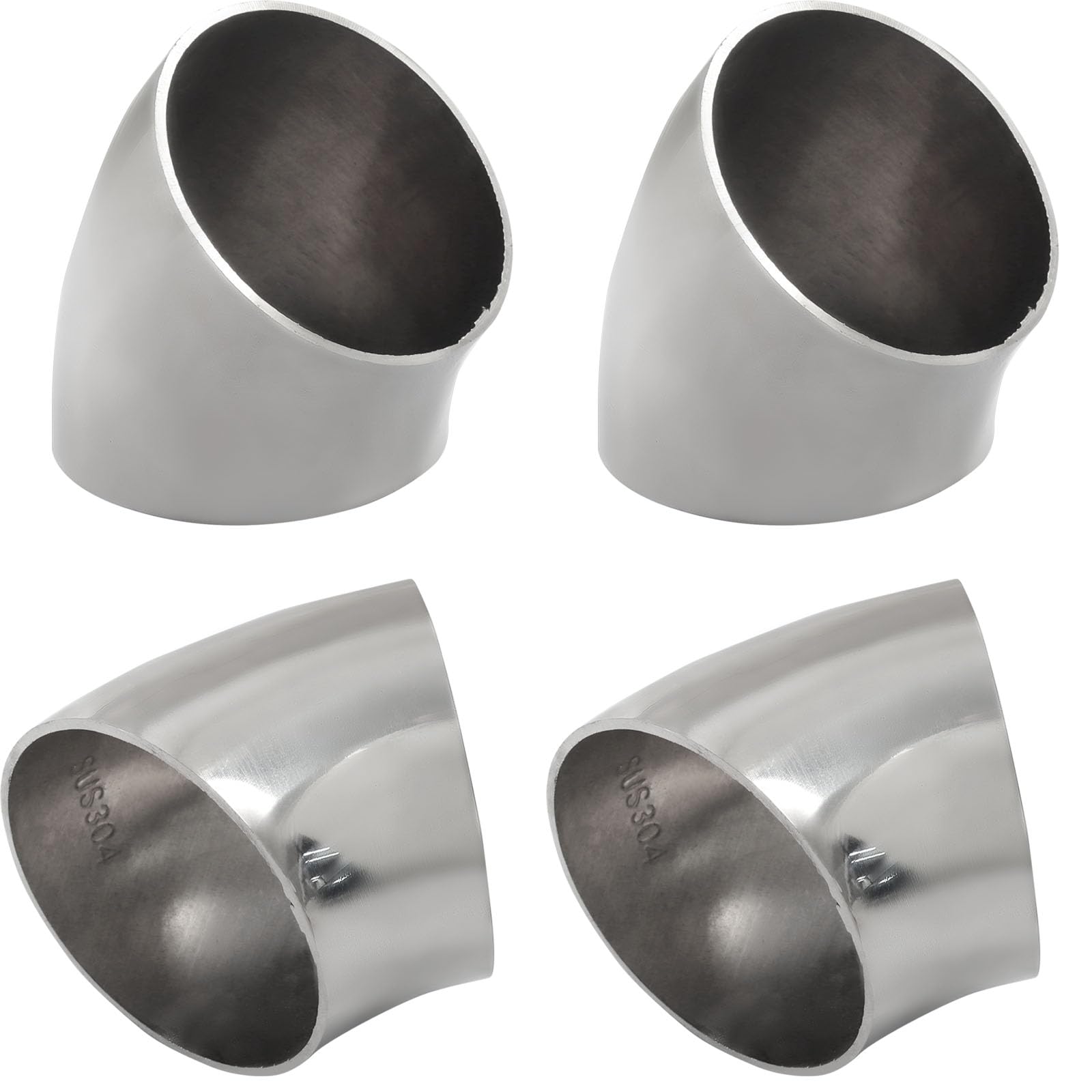 Murtenze 4 Pack OD 2 Inch 45 Degree Stainless Steel Bend Tube Exhaust Elbow Pipe for Car Modified Exhaust System 2" Piping Silver Tone，Stair Handrail Bend