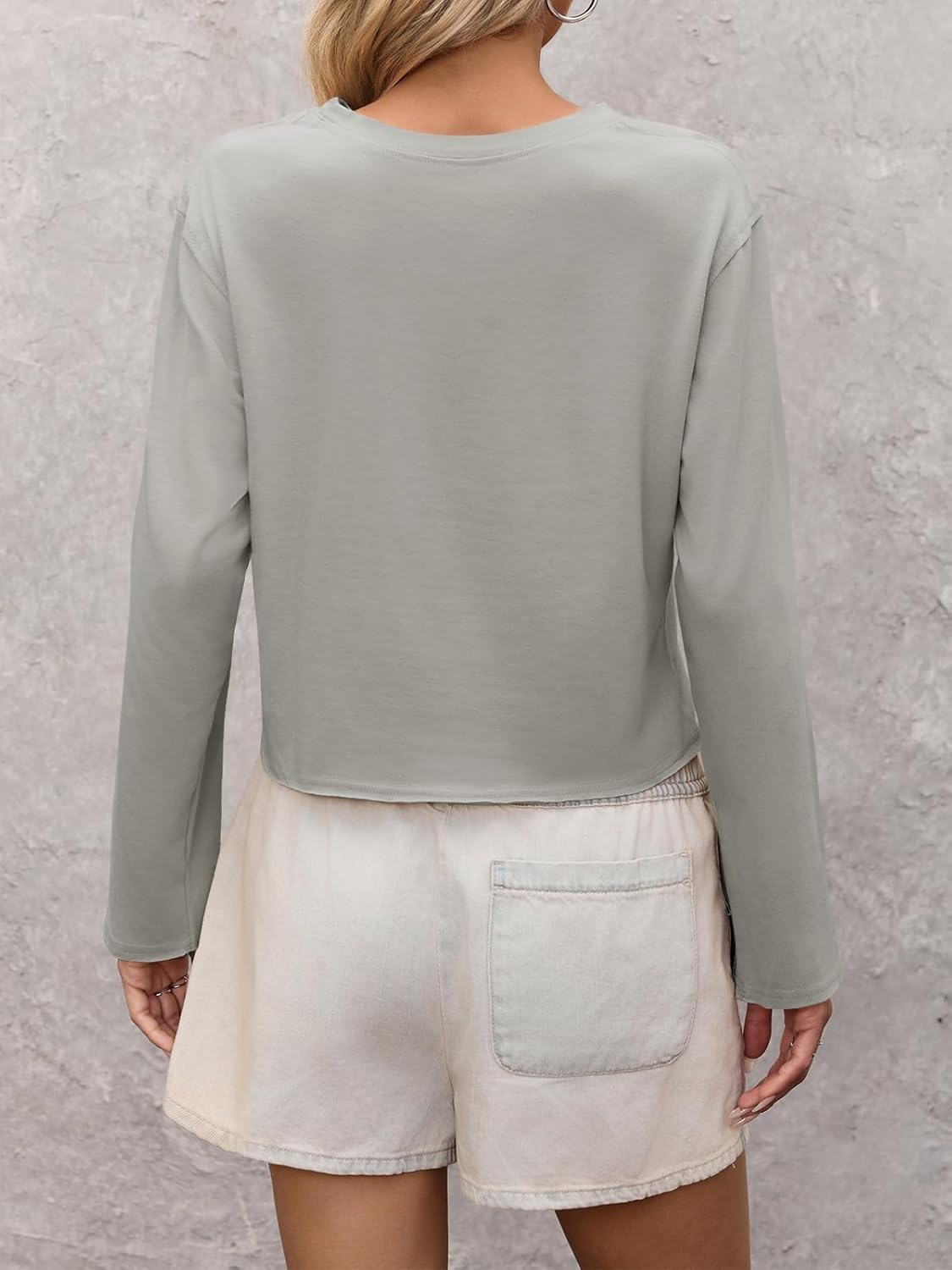 Tankaneo Womens Long Sleeve Crop Tops Casual Loose Fit Cropped T-Shirts Crew Neck Fall Trendy Tee Shirts - Image 6