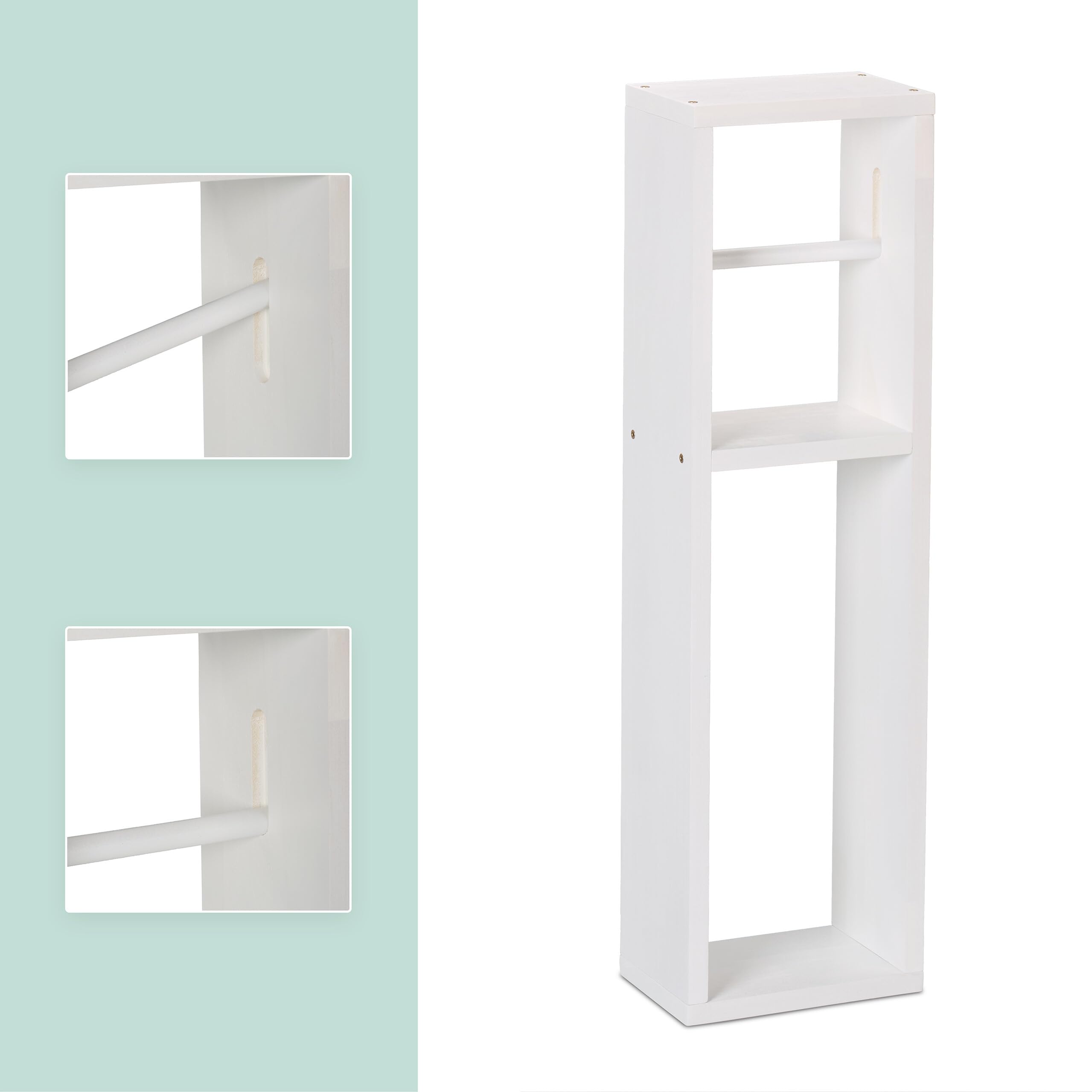 Relaxdays Support pour Votre Papier Toilette, Bois de Noyer, H x L x P : env. 70 x 20 x 13 cm, Blanc