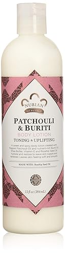 Loción corporal con manteca de Karité y loción de rosas Patchouli  Buriti de Nubian Heritage 13onzas líquidas