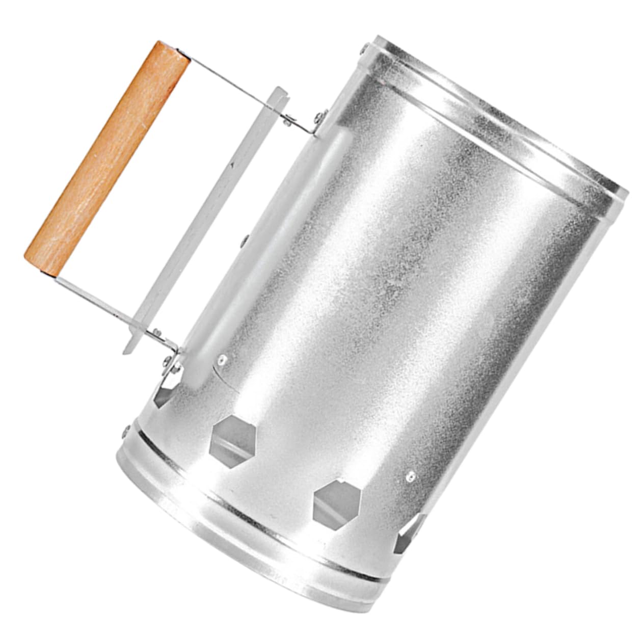 VANZACK Encendedor de Carbón con Mango de Madera para Chimenea y Barbacoa | Color Plata, Metal y Madera, Ignición Rápida y Protección Térmica, Uso en Camping y Jardín